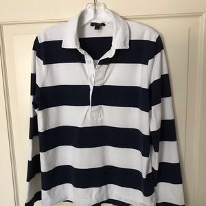 J. Crew Long Sleeve Blue Rugby Stripe Polo Size M